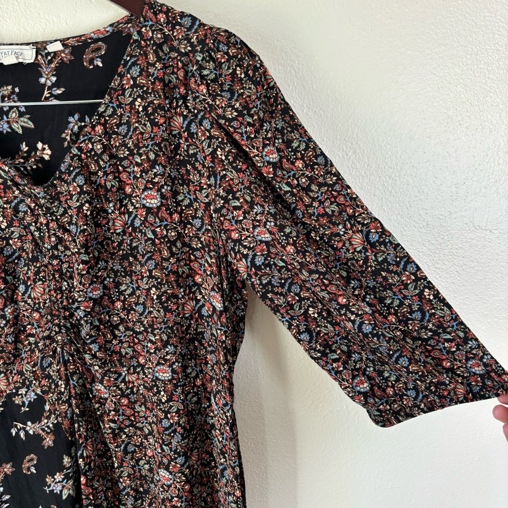 FatFace Multicolor Nate Craft Floral Print Puff Sleeve V-neck Midi Dress Size 12 - Picture 6 of 10